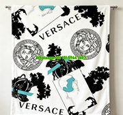 Versace Black White Turquoise Medusa Print Flannel Throw Blanket IMG_1350